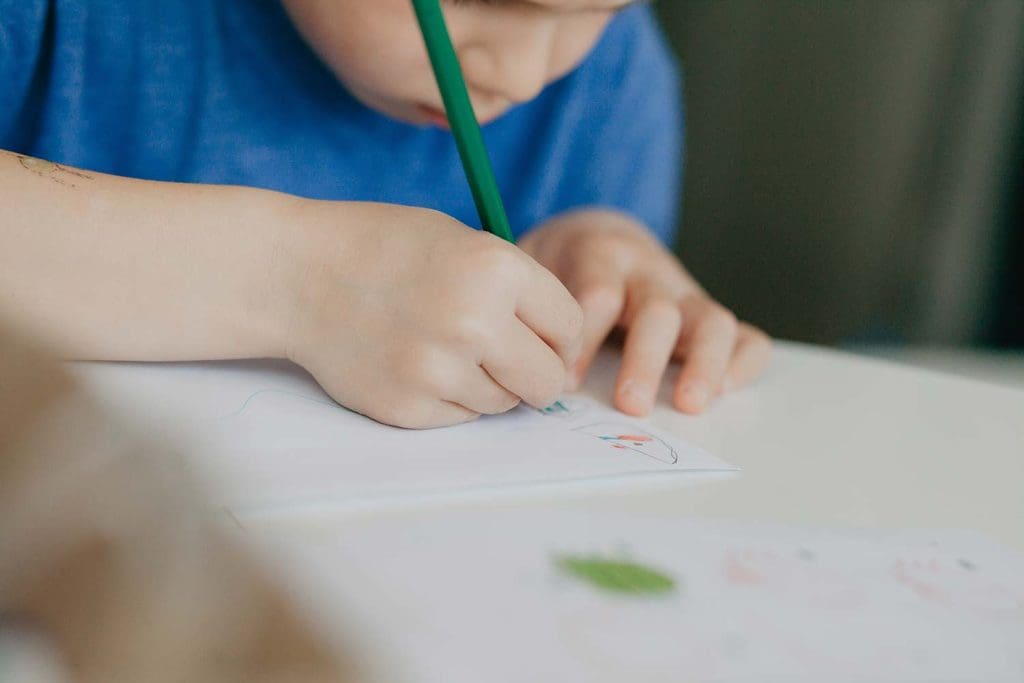 Boy draws with a pencil